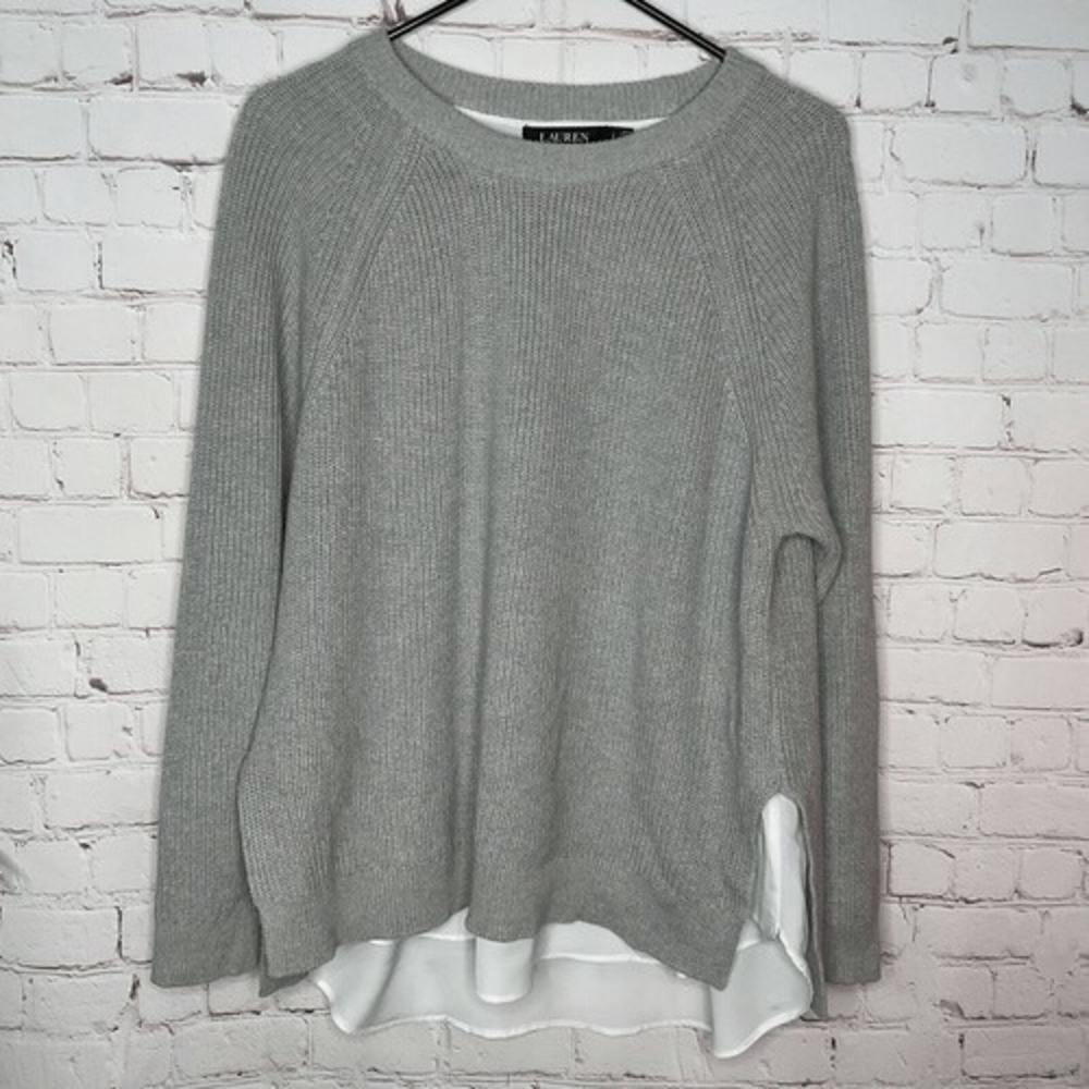 Lauren Ralph Lauren Black Label Gray Layered CrewNeck Sweater Women L Hong kong